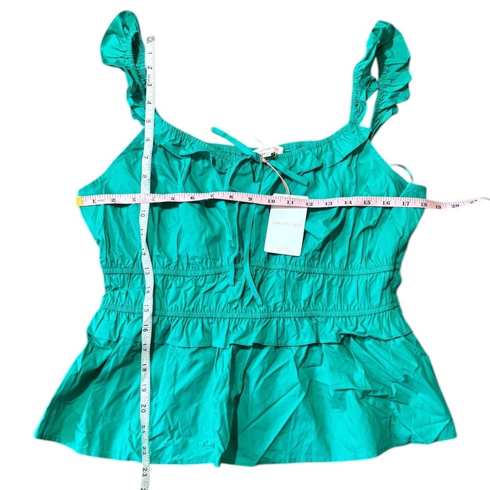 Skies Are Blue Green Cotton Smocked Peplum Ruffle Tank Top Women's Large NWT - Picture 5 of 10